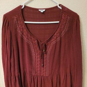 Sonoma Size 1X Ladies Blouse Smock Top Christmas Red